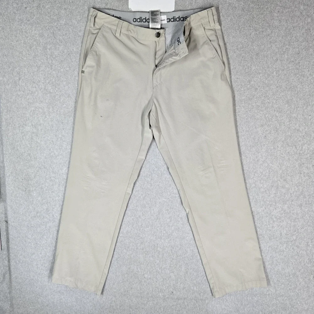 Adidas Men Pants 34X30 Beige Chino Golf Pants Logo 29